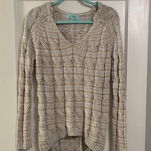 Karlie Light Gray & Gold V-Neck Sweater